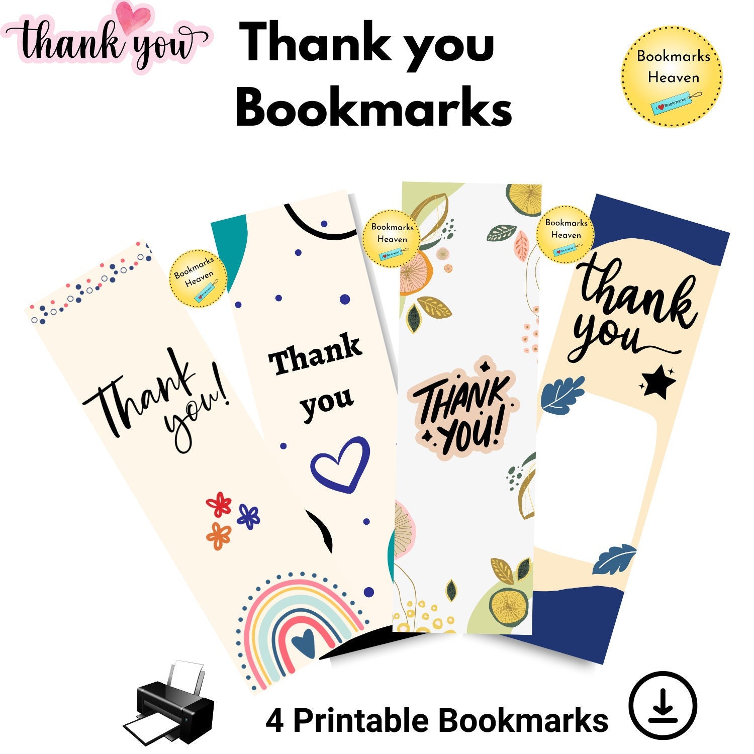 Teacher Bookmark Set of 4 Printable, Appreciation Week Gift, Thank You ...