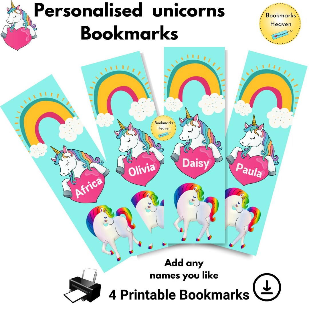 Custom Unicorn Bookmarks Printable Unicorn Gifts for Girls Etsy