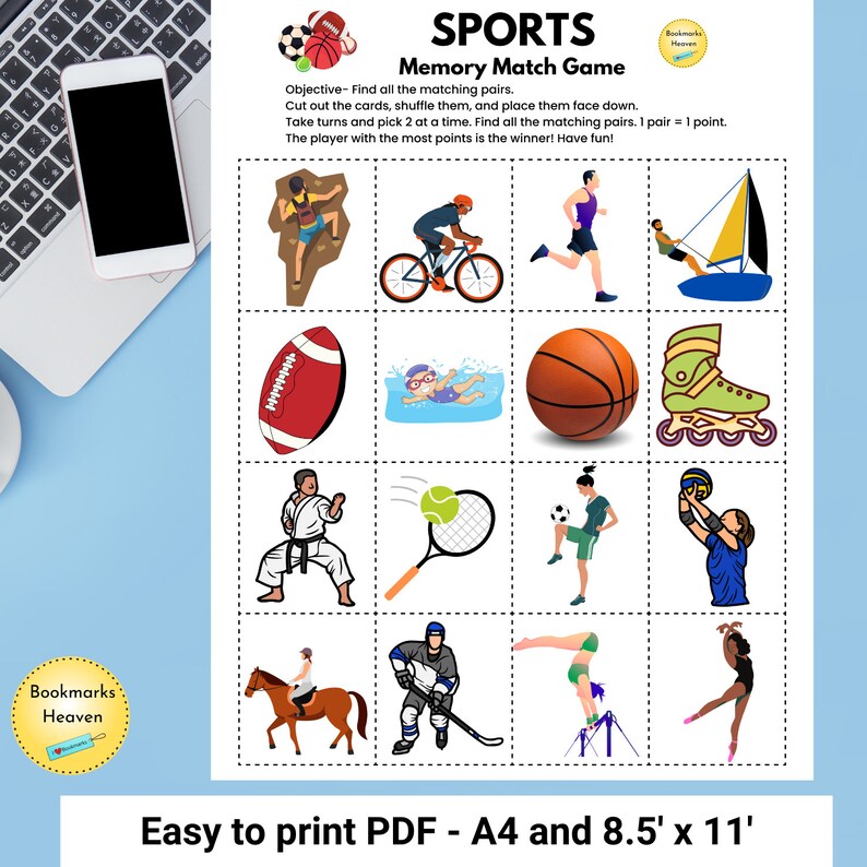 Sports Matching Game, Printable Games for Kids, Montessori Sports Cards ...