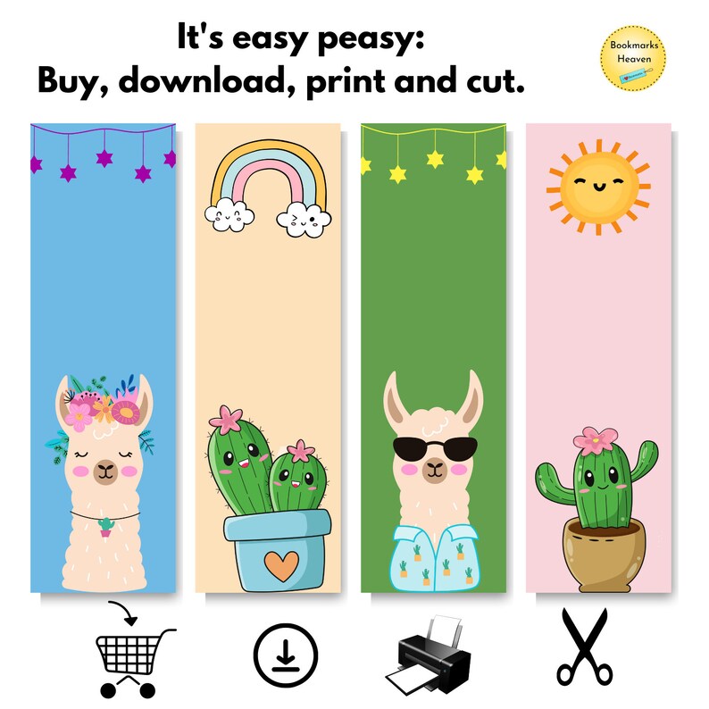Cactus Bookmark Printable, Cute Llama Bookmarks Digital, Kids Printable ...