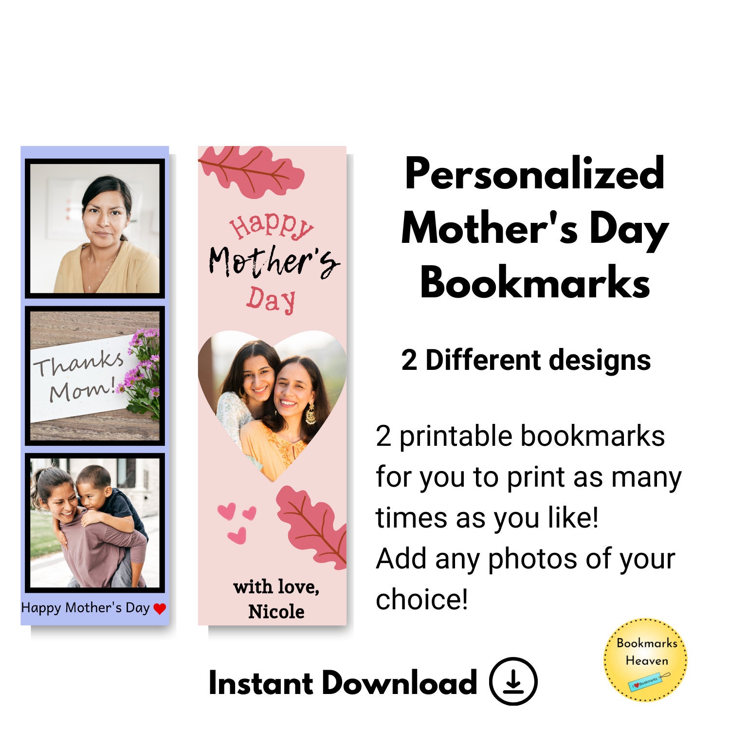 Personalized Mother's Day Bookmarks Printable, Custom Bookmarks for Mom