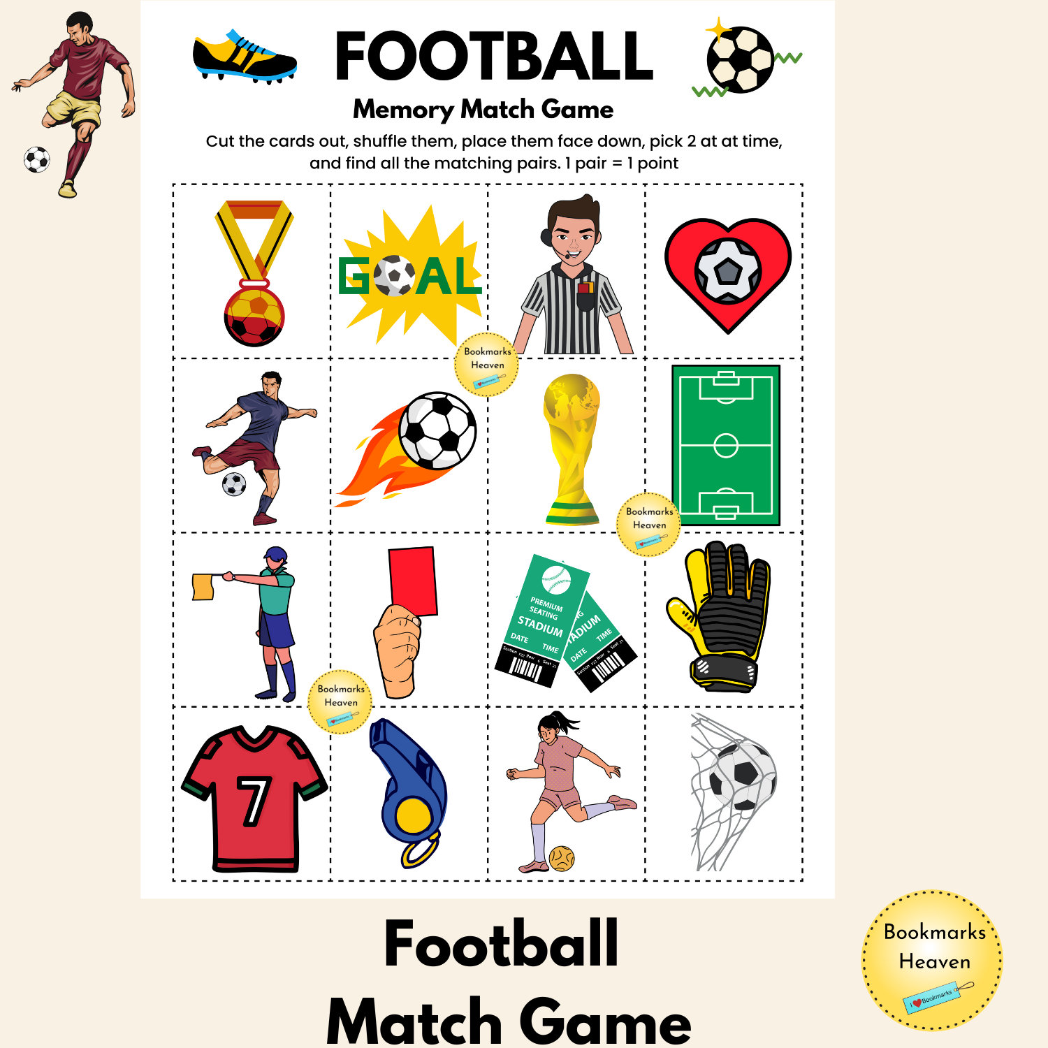Football Memory Game, Soccer Printable Game, Sports Game for Kids, Kids