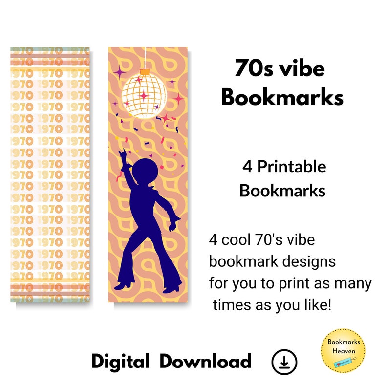 Retro Bookmarks Digital Download, 70s Bookmarks Designs Printable, Book ...