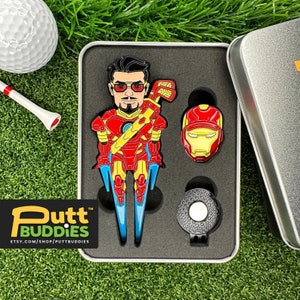 PuttBuddies™ - 9-Iron Man Golf Divot Tool w/ attachable helmet ball marker