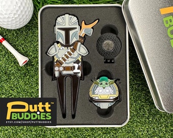 MAY THE 4TH SALE - PuttBuddies™ - Mando Divot tool and Golf Ball Marker Set, Golf Accessories and Gifts for dad, Husband Geek Gift