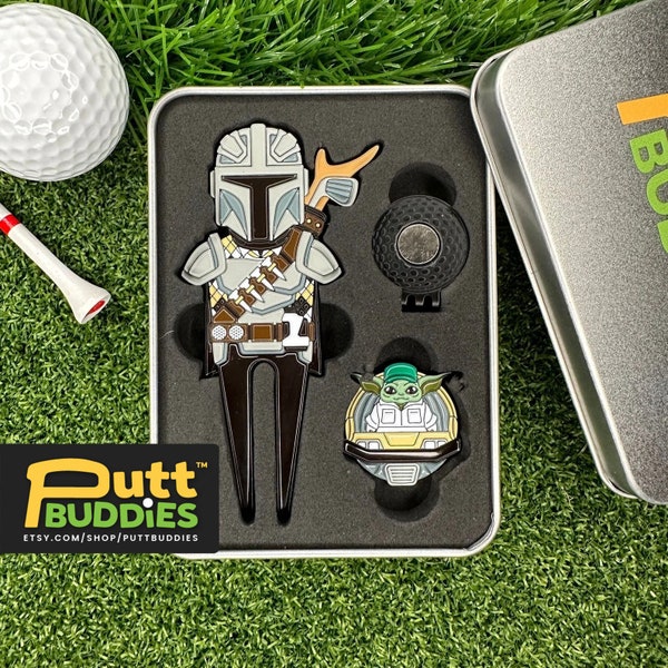 PuttBuddies™ - Mando Divot tool and Golf Ball Marker Set, Golf Accessories and Gifts for dad, Husband Geek Gift