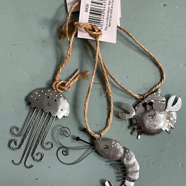 Trio of Tin Sea Friends hanging decorations