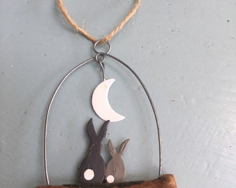 Small Moon Gazing Rabbits hanging decoration