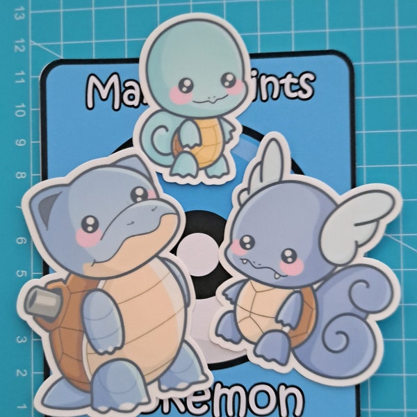 Squirtle Evolution Pack of 3 Kawaii Stickers