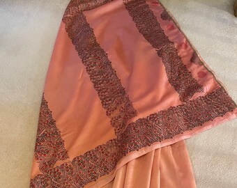 Pure Silk Chanderi Saree Soft Shaded Pink with Exotic Block Printed Pallu and Border. Tatted Lace on Pallu. Free shipping