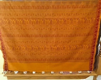 Vintage Saffron Color Saree with Red Woven Traditional Pattern Border and Pallu. New, Free Shipping