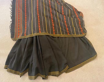Vintage Pure Cotton Charcoal Grey Handloomed Saree with Orange, Yellow Multicolor Color Woven Traditional Pattern long Pallu.