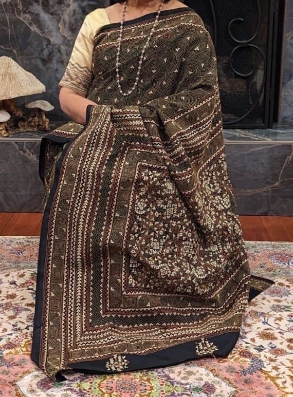 Vintage Kantha Hand Embroidered Saree, Pure Silk, 