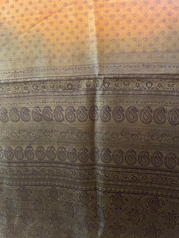 Vintage Pure Silk Saree. Olive Green Print with B… - image 7