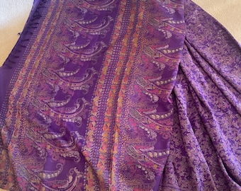 Vintage Pure Silk Saree. Purple base with Screen Printed print. Free shipping
