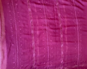 Vintage Plum color georgette hand embroidered drawn thread work dupatta stole wrap scarf