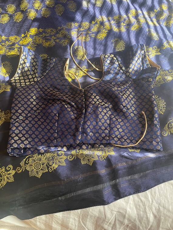 Vintage Pure Silk Saree Deep Blue with Gold Borde… - image 8
