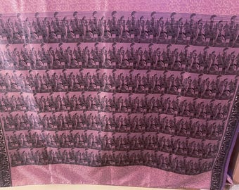 Mauve and Black Baluchari Weaving Saree with Attached Blouse Piece