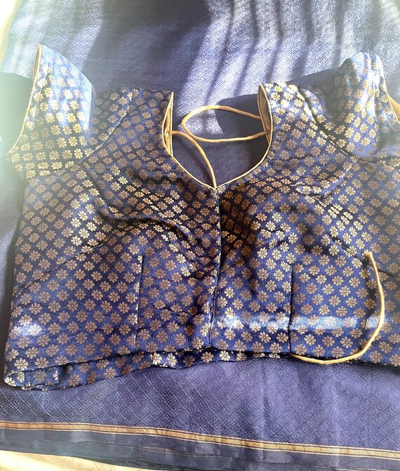 Vintage Pure Silk Saree Deep Blue with Gold Borde… - image 9