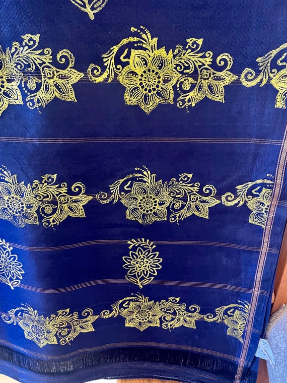 Vintage Pure Silk Saree Deep Blue with Gold Borde… - image 2