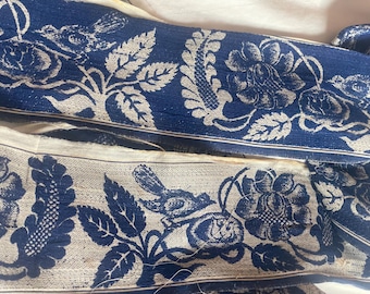 Antique 100% cotton white and blue birds border. 3” wide, 4+ yards.