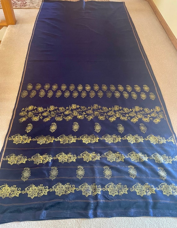 Vintage Pure Silk Saree Deep Blue with Gold Borde… - image 4