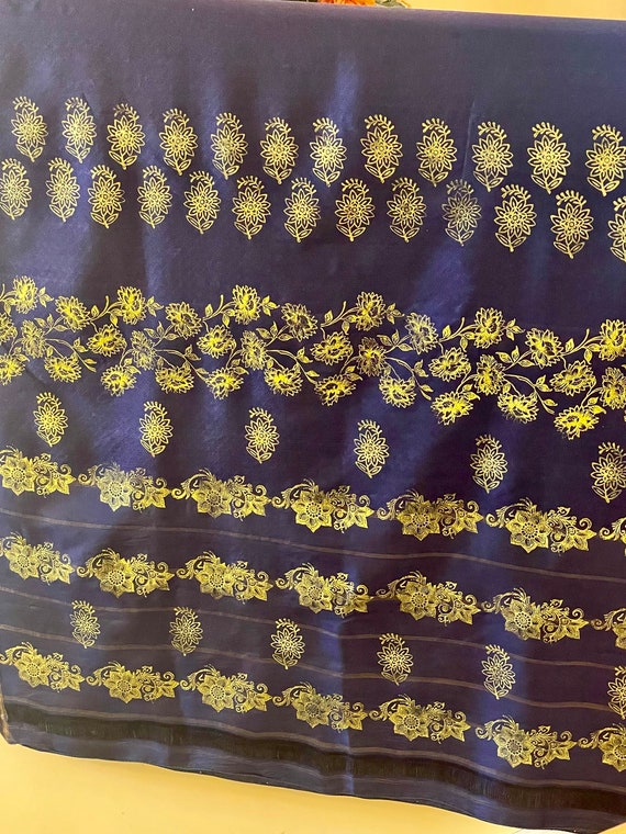 Vintage Pure Silk Saree Deep Blue with Gold Borde… - image 7