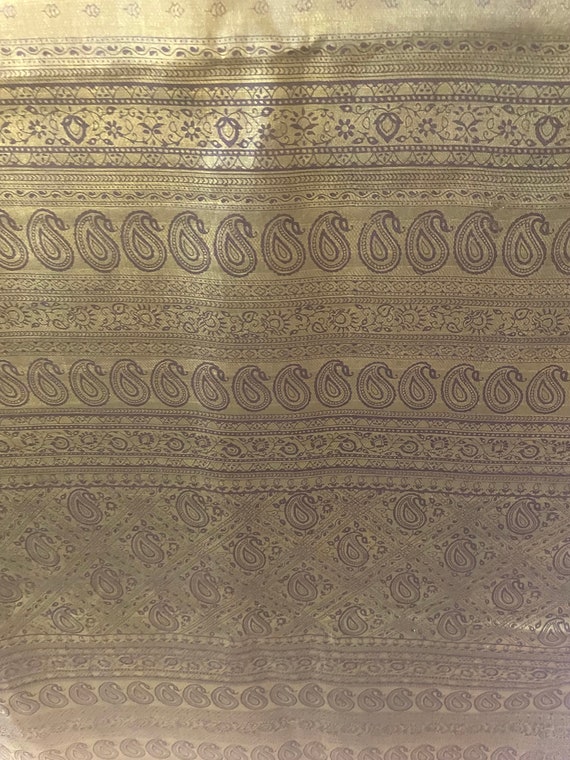 Vintage Pure Silk Saree. Olive Green Print with B… - image 8