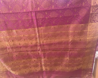 Violet and Antique Gold Kanjeevaram Style Saree.