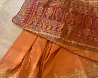Lovely Peach and Red Saree Kanjivaram Style with Blouse.