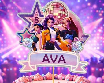 K POP Inspired Personalised Cake Topper Party Decor Custom Name Age Korean Pop  theme Birthday Decoration Party Supplies Idol Fan Purple