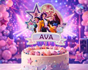 K POP Inspired Personalised Cake Topper Party Decor Custom Name Age Korean Pop  theme Birthday Decoration Party Supplies Idol Fan Purple