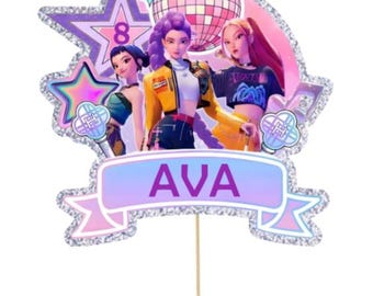K POP Inspired Personalised Cake Topper Party Decor Custom Name Age Korean Pop  theme Birthday Decoration Party Supplies Idol Fan Purple
