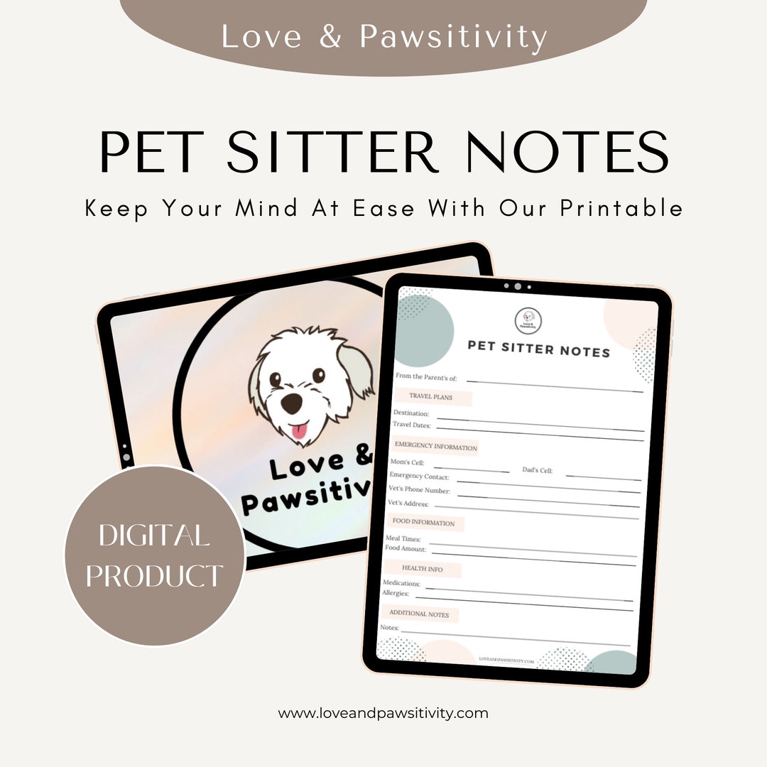 Pet Sitter Notes Printable PDF Instant Download Digital Download Dog ...