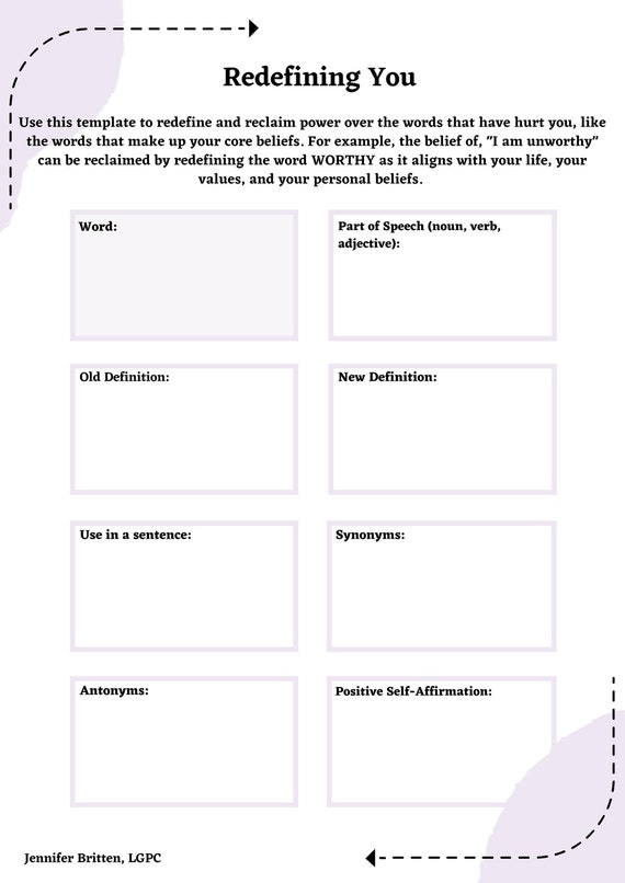Redefining You: Therapy Worksheet to Work Through Core Beliefs | Etsy