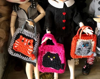 Crochet cat bag for dolls, Blythe bag, crochet bag, cat bag