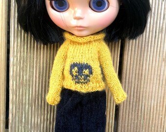 3 stuks, broektrui en sokken voor Blythe, Skull-trui, Blythe-outfit