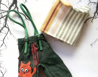 Handgeschilderde broek en blouse voor Blythe, Ginger cat, Blythe outfit, Halloween Blythe, gothic blythe