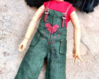 Hand painted Dungarees and blouse for Blythe, Hand painted trousers, Blythe outfit, Halloween overalls