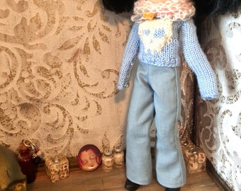 Trousers, jumper and scarf for Blythe, skull jumper, Blythe outfit