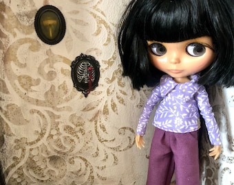 3 piece outfit, blouse, trousers for Blythe, gothic outfit, Blythe outfit, Halloween Blythe