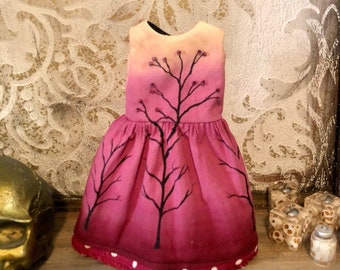 Hand painted dress and petticoat, picture dress for Blythe, gothic dress, Blythe dress, spooky dress, Halloween outfit