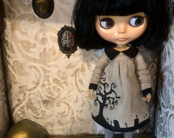 Graveyard dress for Blythe, horror dress, cemetery dress