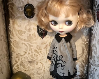 Graveyard dress for Blythe, horror dress, cemetery dress