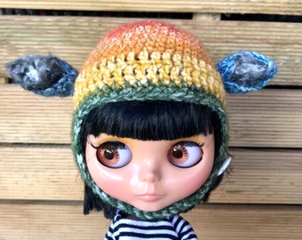 Animal helmet for Blythe, Blythe hat, crochet hat, rainbow hat