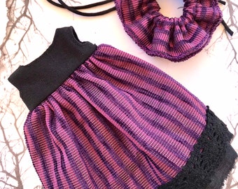 Dress and frilly collar for Blythe. Striped dress, purple dress, gothic dress