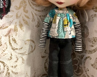 Trouser outfit, blouse, trousers for Blythe, gothic outfit, Blythe outfit, Halloween Blythe