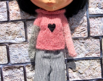 Trousers and jumper for Blythe, heart jumper, Blythe outfit