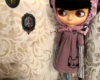 dress, hat and tights for Blythe, pixie hat, Blythe clothes, Blythe outfit