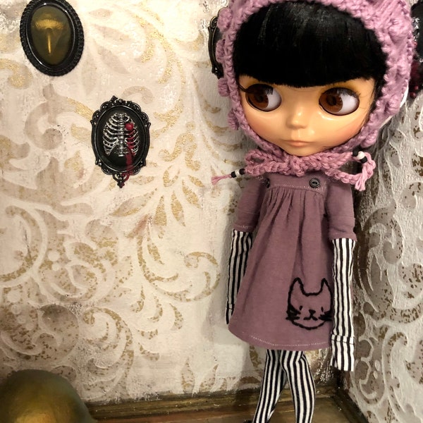 dress, hat and tights for Blythe, pixie hat, Blythe clothes, Blythe outfit